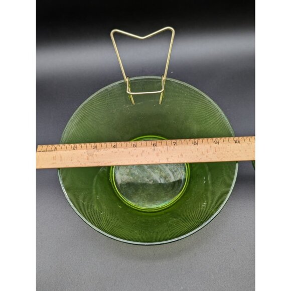 1960s MCM Norse Limelight Chip Dip Set | Federal Glass Green Mid-Century Ribbed - Picture 8 of 9